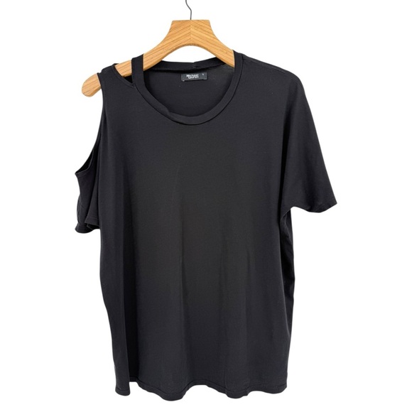 Michael Lauren Relaxed Fit Verdugo Crew Neck Tee with Cutout Sleeve in Black L - Picture 4 of 10